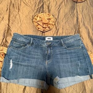 PAIGE Shorts Women's 31 Medium Wash Cuffed Ripped Jimmy Shorts Festival Summer